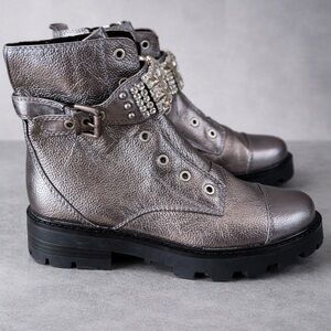 Karl Lagerfeld Paris Lug-sole Maeva Combat Boots With Crystal Detail